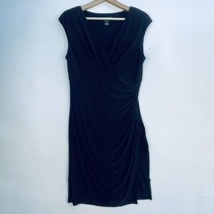 RALPH LAUREN Black Ruched Wrap Basic Black Slinky Stretch Dress Womens Sz 10 NEW